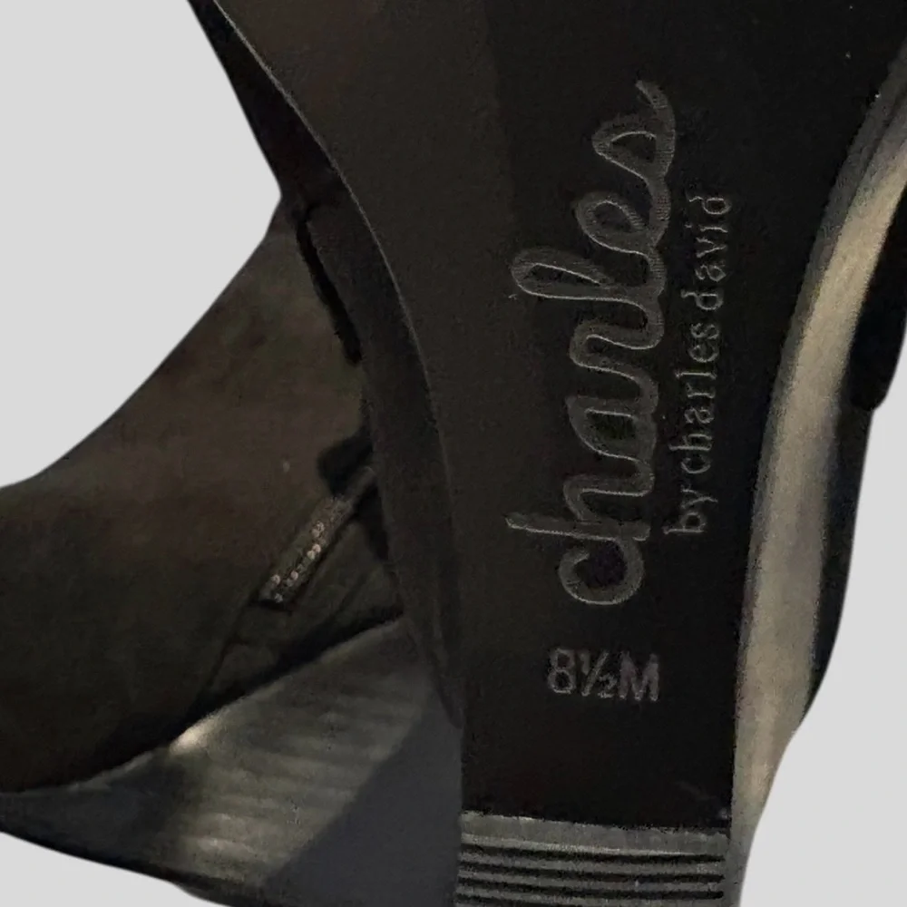 Charles By Charles David Easel Knee-High Black Velvet Pointy-Toe Wedge Boots